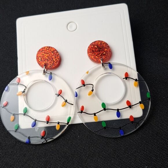 Christmas lights acrylic earrings post back nwt - Picture 2 of 2